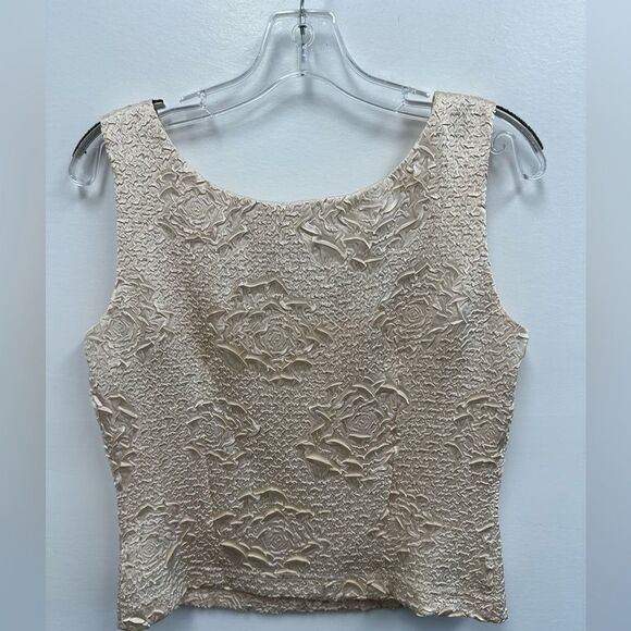 Vintage 90's Cream Satin Crinkle 3D Rose Floral Pattern Tank Camisole Size M - Picture 8 of 10